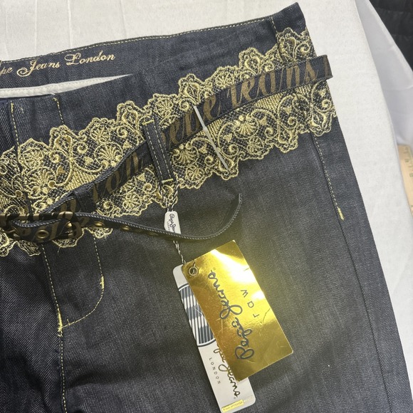 NEW Y2K Pepe Jeans London Jeans Women's Size 34 Lordes Raw Wash Embroidered Belt - Picture 5 of 16